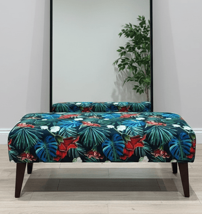 Blue jungle floral footstool pouffe footrest table or coffee table - ISTOOLS