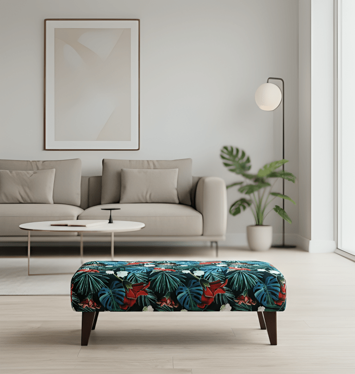 Blue jungle floral footstool pouffe footrest table or coffee table - ISTOOLS
