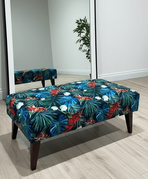 Blue jungle floral footstool pouffe footrest table or coffee table - ISTOOLS