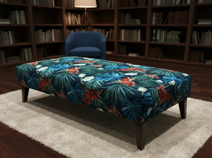 Blue Jungle Floral Ottoman Bench – Multi - Use Footstool & Coffee Table UK Handmade - ISTOOLS