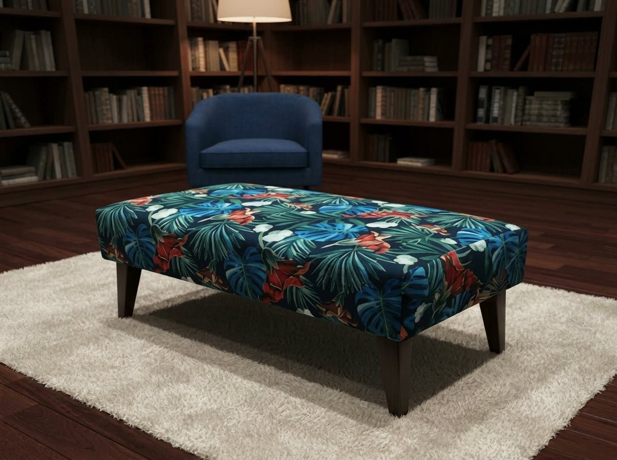 Blue Jungle Floral Ottoman Bench – Multi - Use Footstool & Coffee Table UK Handmade - ISTOOLS