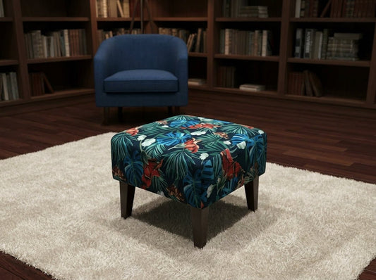 Blue Jungle Floral Ottoman Bench – Multi - Use Footstool & Coffee Table UK Handmade - ISTOOLS