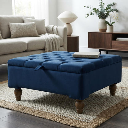 Blue Storage Ottoman – Velvet Chesterfield Coffee Table & Footstool - ISTOOLS