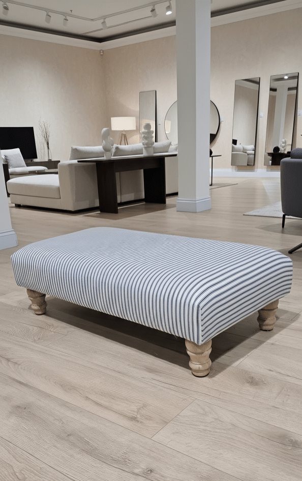 Living room blue upholstered footstool for extra seating - ISTOOLS