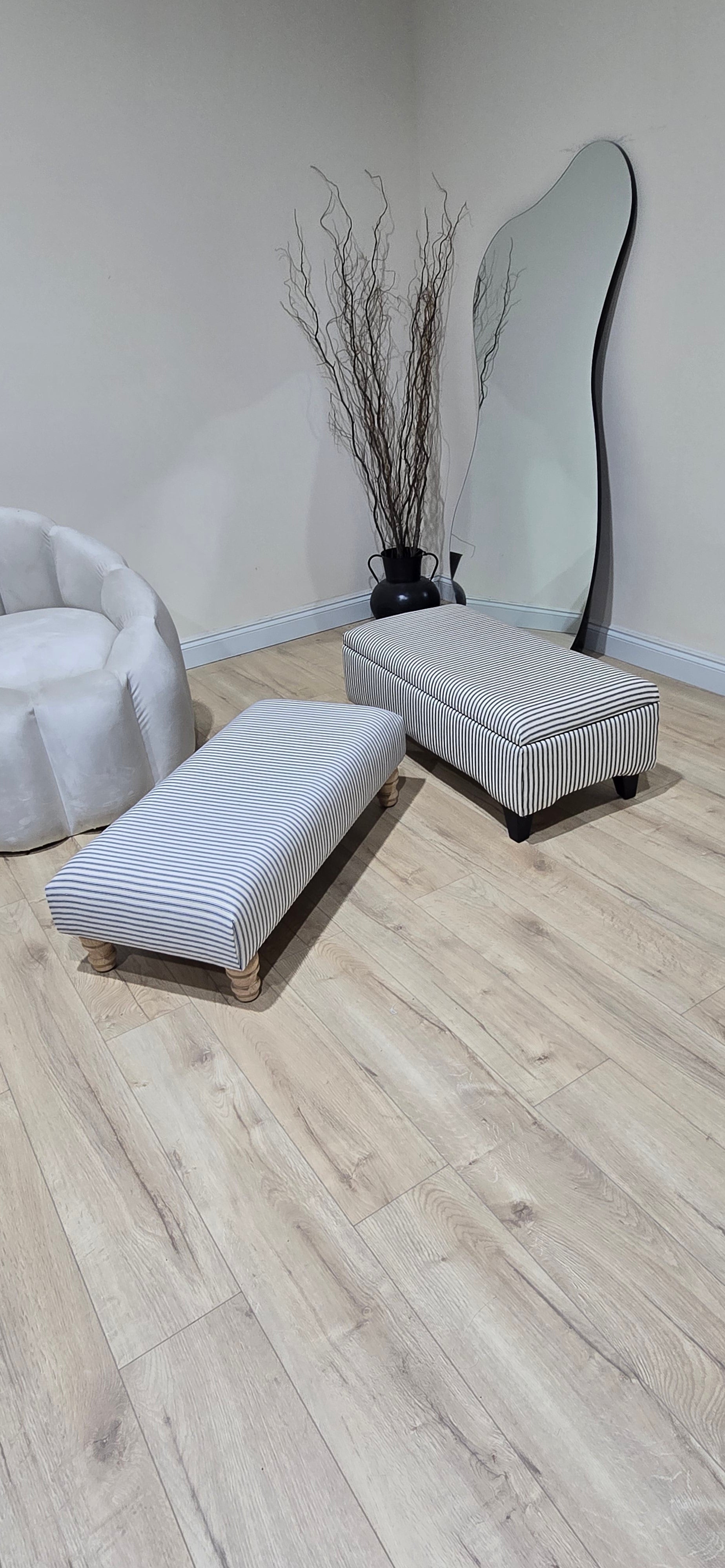 Blue Stripe footstool non storage - ISTOOLS