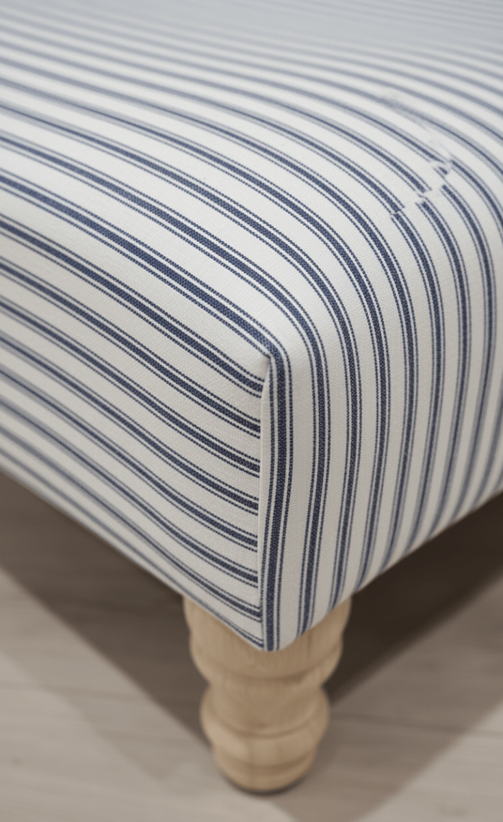 Premium blue striped footstool ottoman for small spaces UK - ISTOOLS