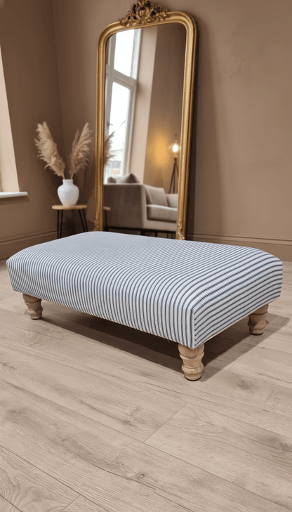 Comfortable UK footrest seat ottoman with stylish blue stripes - ISTOOLS
