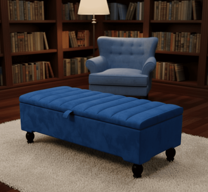 blue velvet ottoman storage bench coffee table footstool UK