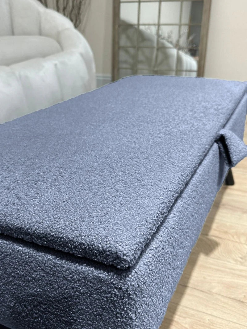 Boucle Dark Grey Plain Coffee Table Ottoman Storage Bench, Dark Grey Coffee Table Pouffe - ISTOOLS