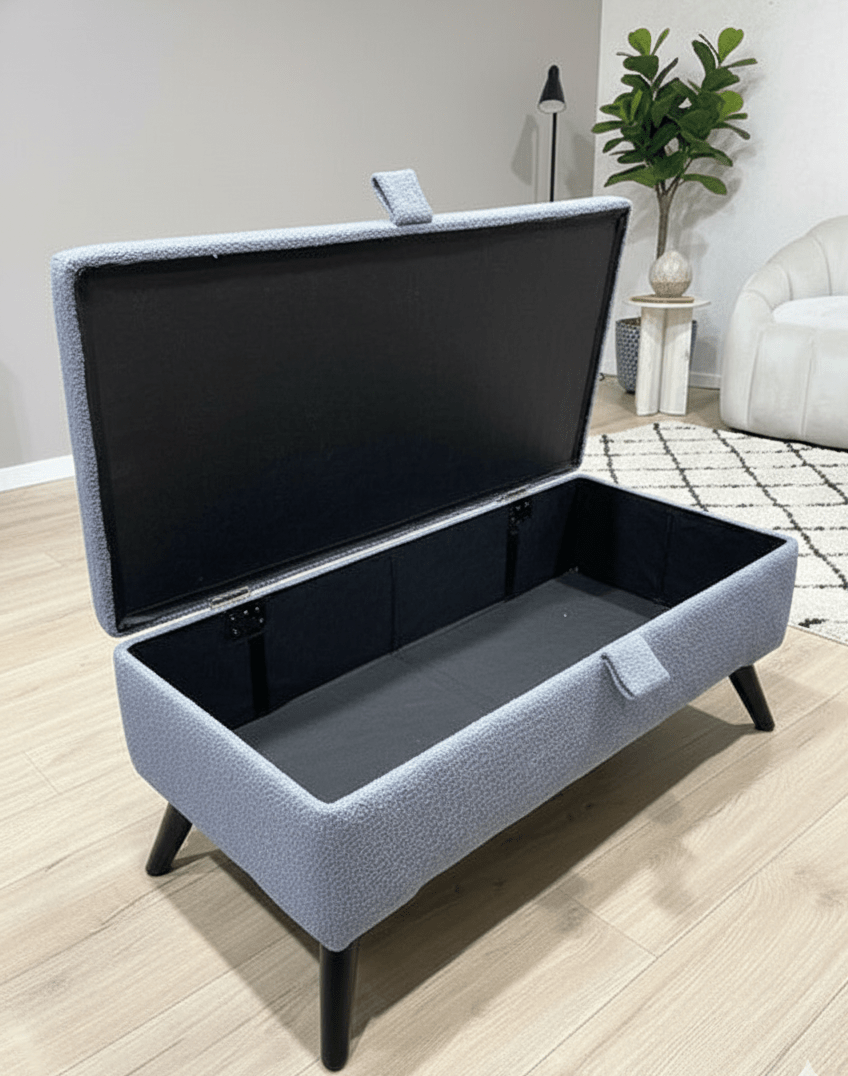 Boucle Dark Grey Plain Coffee Table Ottoman Storage Bench, Dark Grey Coffee Table Pouffe - ISTOOLS