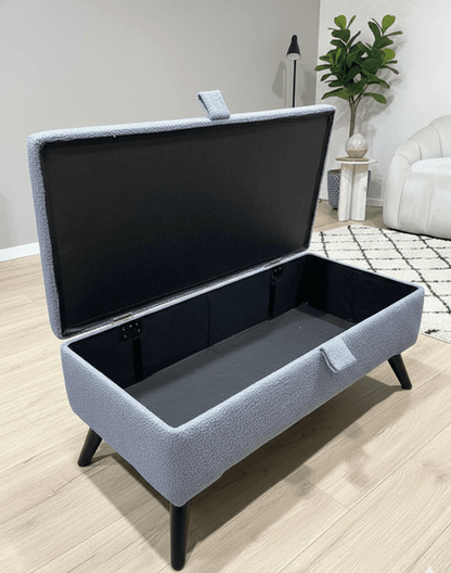 Boucle Dark Grey Plain Coffee Table Ottoman Storage Bench, Dark Grey Coffee Table Pouffe - ISTOOLS