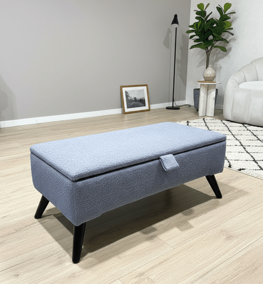 Boucle Dark Grey Plain Coffee Table Ottoman Storage Bench, Dark Grey Coffee Table Pouffe - ISTOOLS