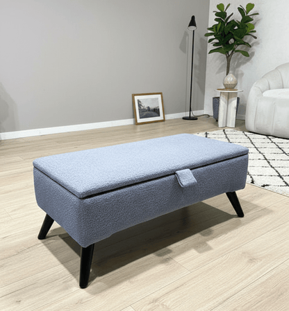 Boucle Dark Grey Plain Coffee Table Ottoman Storage Bench, Dark Grey Coffee Table Pouffe - ISTOOLS