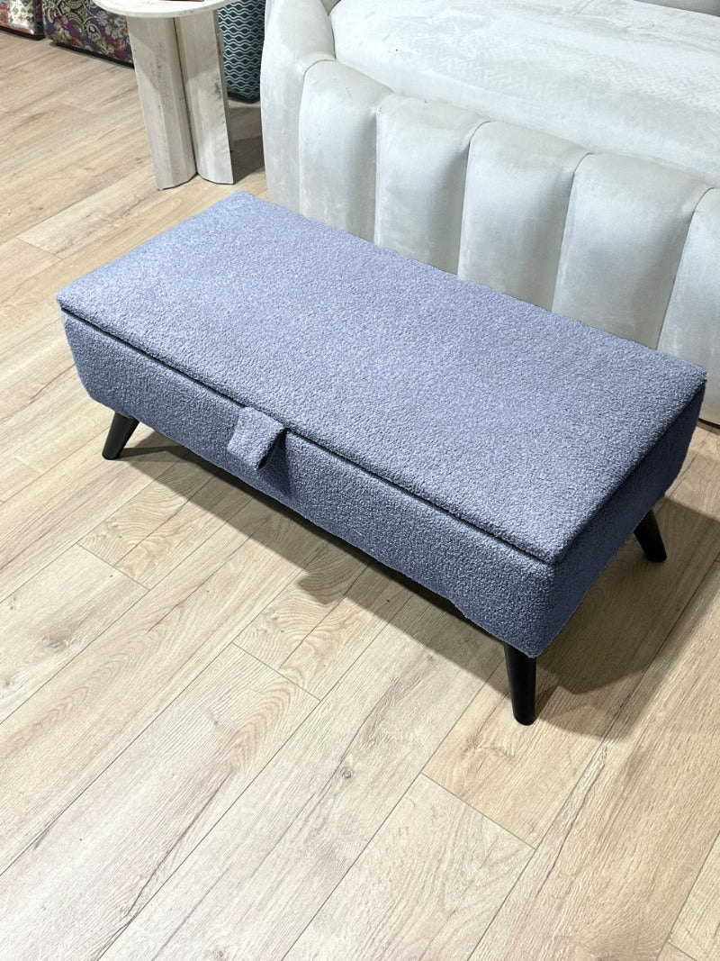 Boucle Dark Grey Plain Coffee Table Ottoman Storage Bench, Dark Grey Coffee Table Pouffe - ISTOOLS