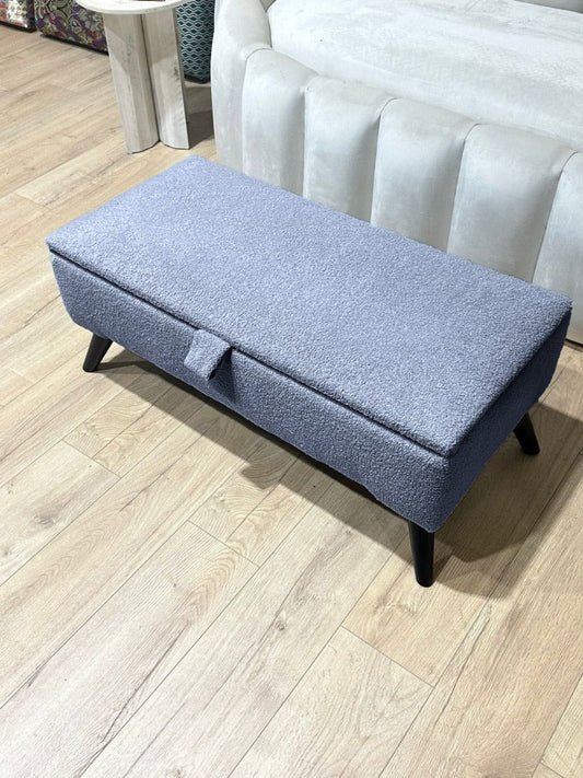 Boucle Dark Grey Plain Coffee Table Ottoman Storage Bench, Dark Grey Coffee Table Pouffe - ISTOOLS