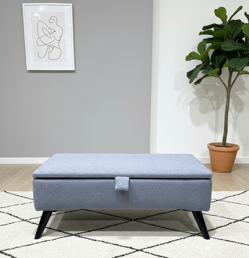 Multi-functional coffee table ottoman in dark grey boucle fabric - ISTOOLS