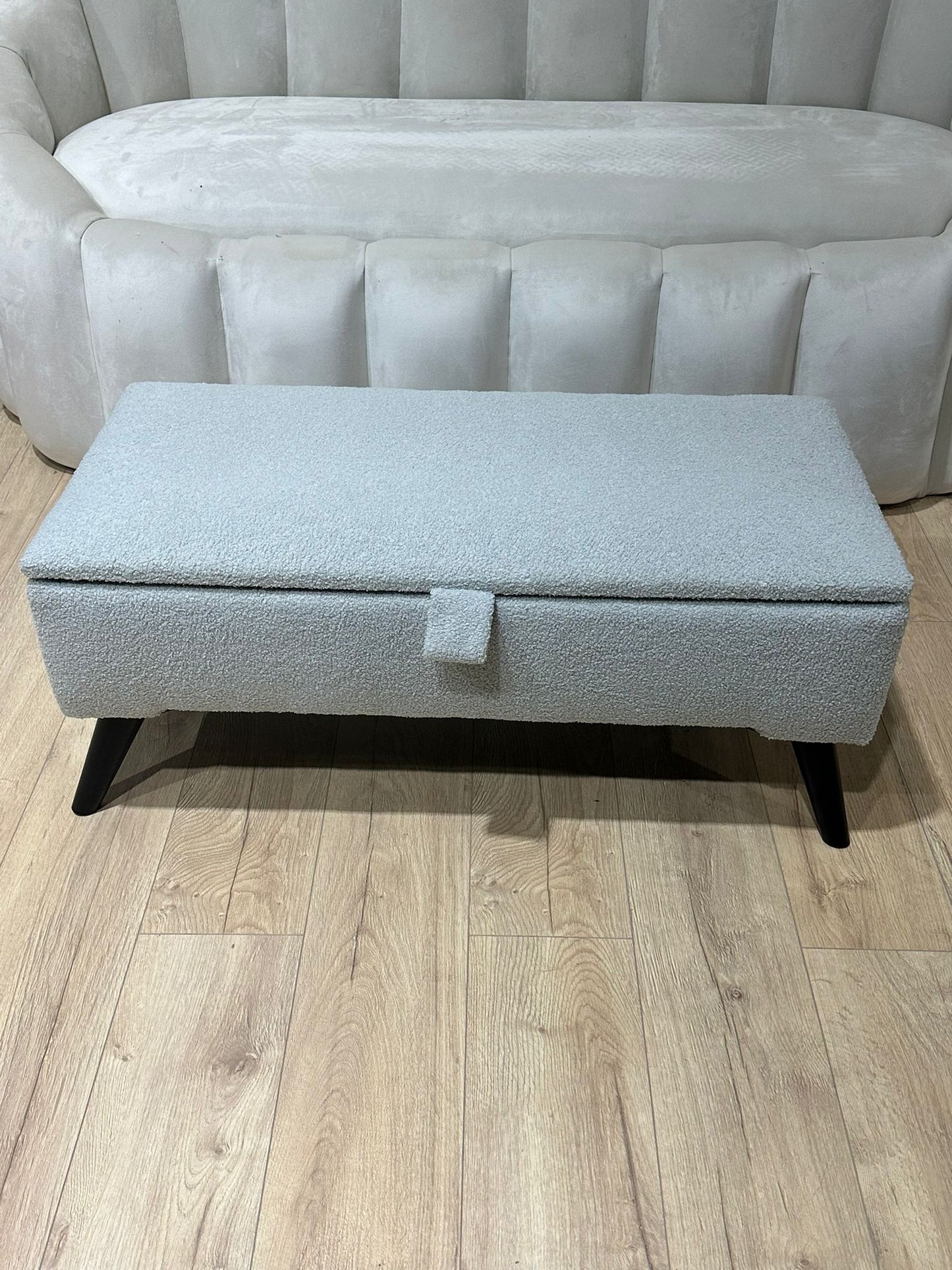 Boucle fabric Plain Ottoman Storage Bench | Ottoman Bench - ISTOOLS