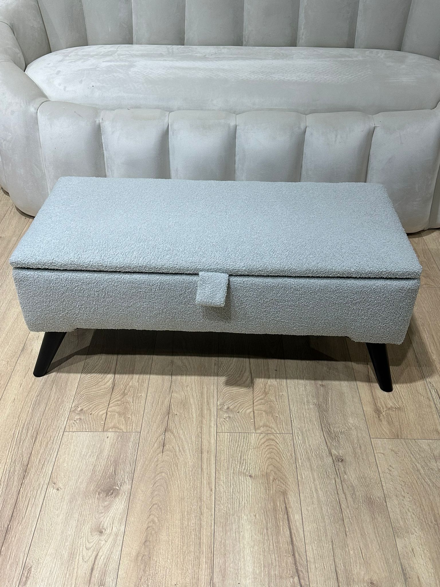 Boucle fabric Plain Ottoman Storage Bench | Ottoman Bench - ISTOOLS