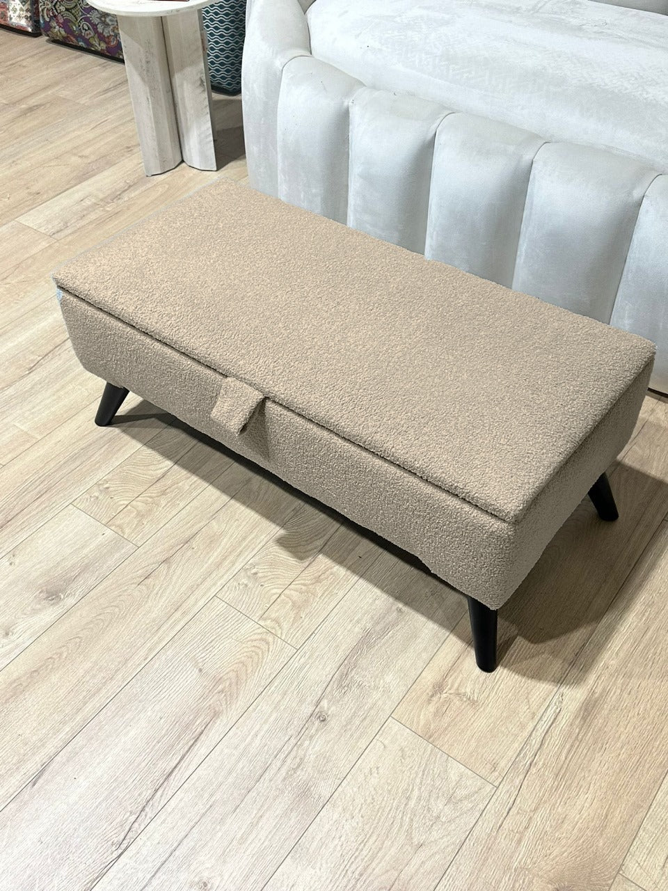 Boucle fabric Plain Ottoman Storage Bench | Ottoman Bench - ISTOOLS