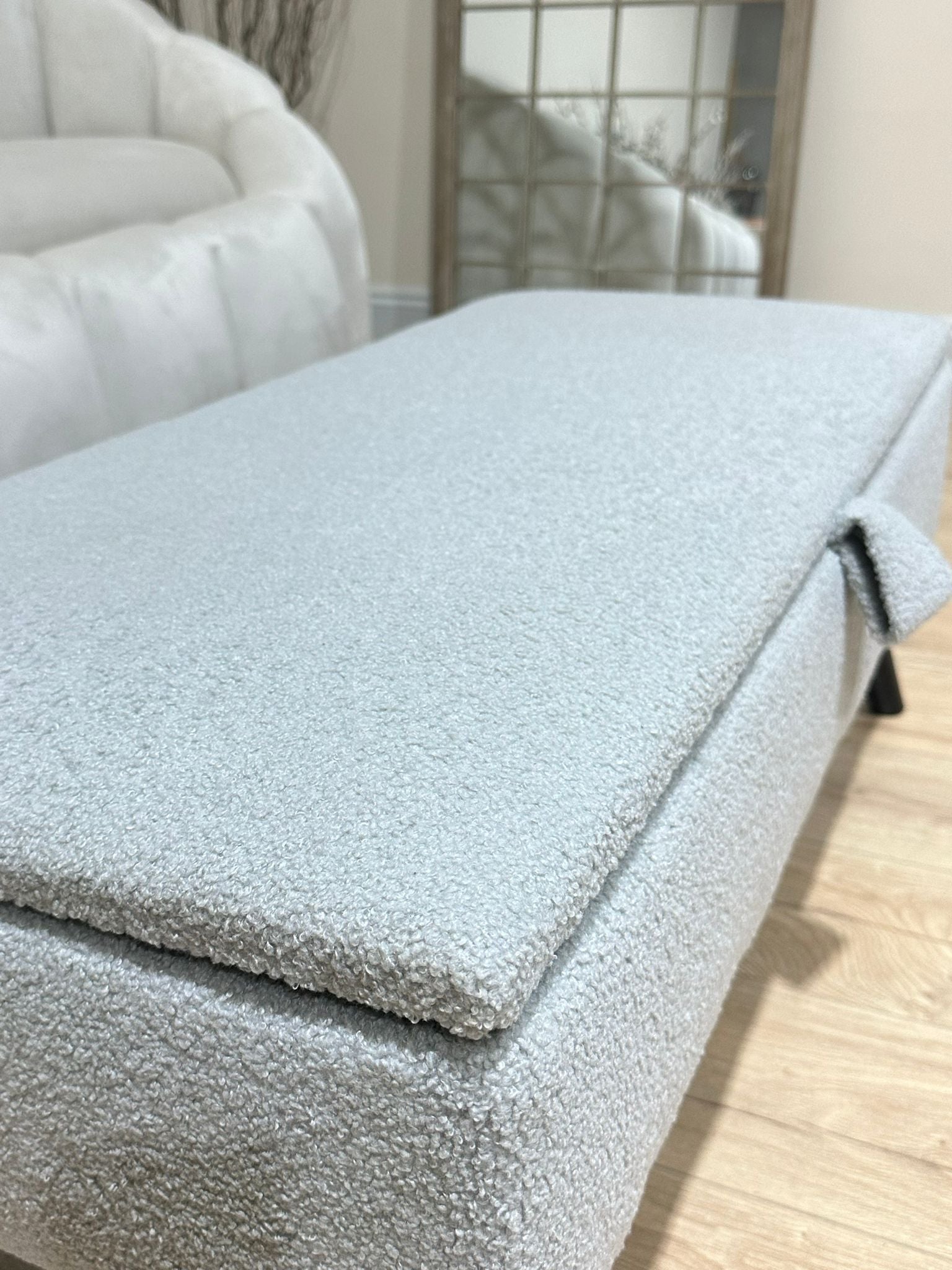 Boucle fabric Plain Ottoman Storage Bench | Ottoman Bench - ISTOOLS