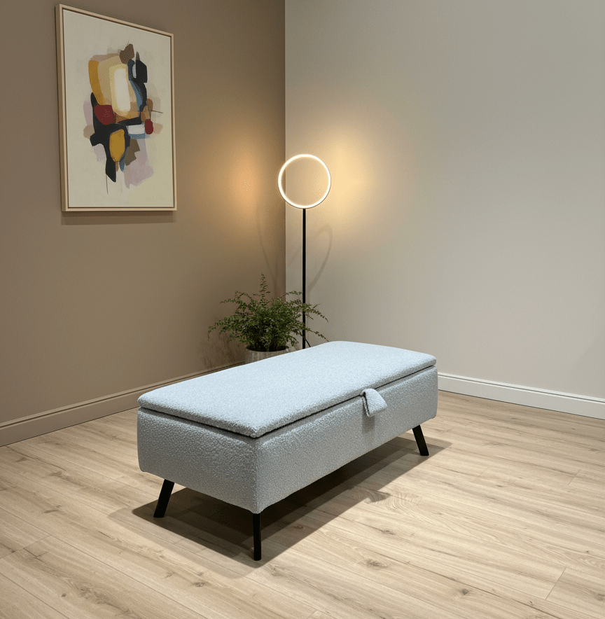 White Upholstered Storage Ottoman with Plain Lid for Living Room - ISTOOLS