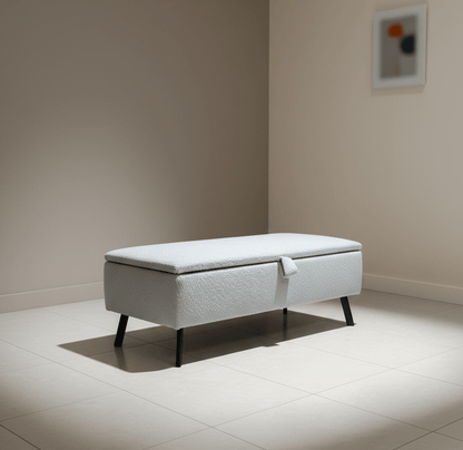 Boucle teddy Creamy white Plain coffee table, Ottoman Storage Bench Plain lid seat - ISTOOLS