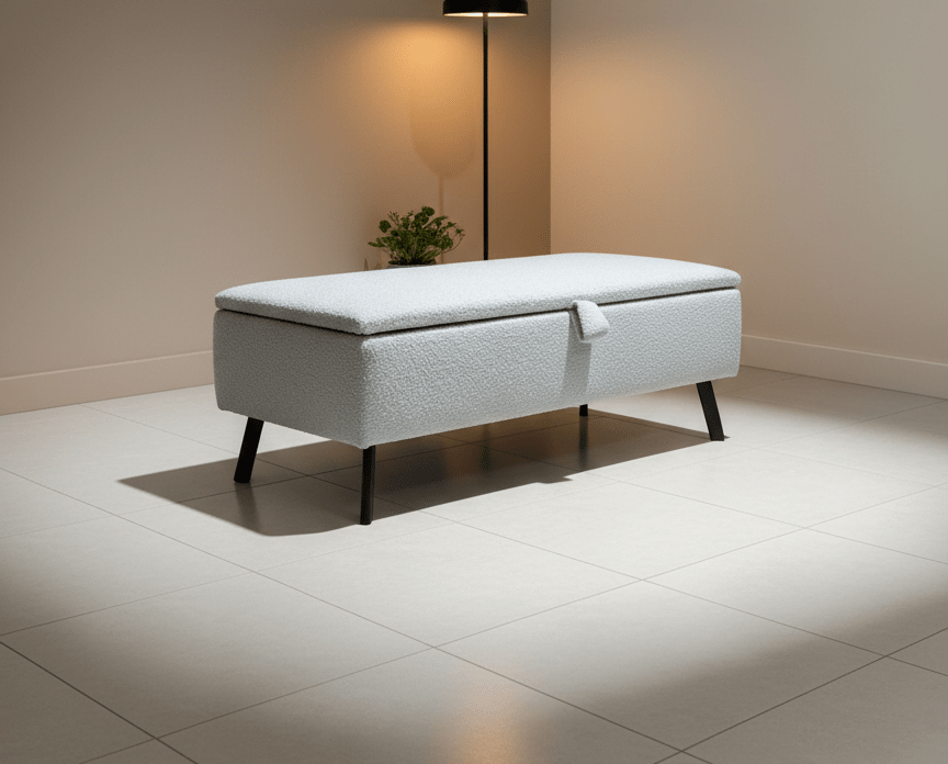 Large Boucle Teddy Ottoman with Deep Storage Compartment for Home - ISTOOLS