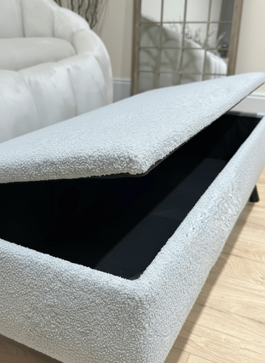 Creamy White Storage Bench Coffee Table Ottoman Multi-Functional Furniture - ISTOOLS