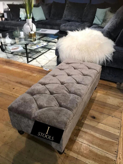 Brown Fabric Coffee Table Ottoman Storage | Large Chesterfield Footstool Bench - ISTOOLS