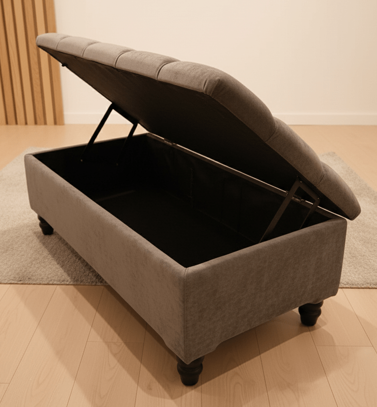 Large brown storage ottoman for seating and coffee table use - ISTOOLS