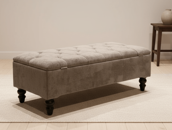 Elegant brown fabric footstool storage bench for UK homes - ISTOOLS
