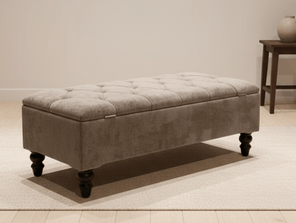 Elegant brown fabric footstool storage bench for UK homes - ISTOOLS