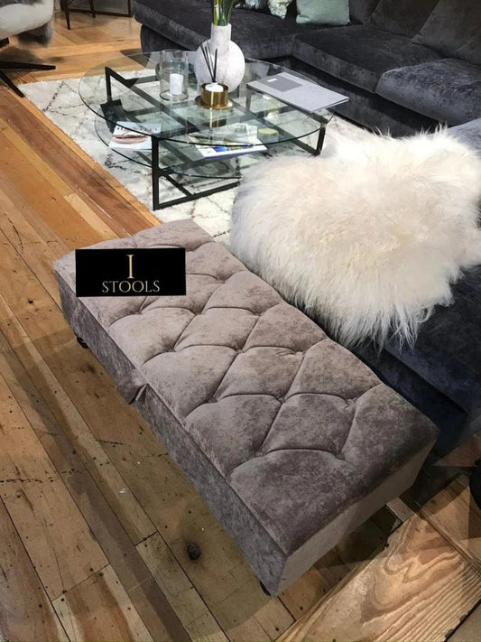 Brown Fabric Coffee Table Ottoman Storage | Large Chesterfield Footstool Bench - ISTOOLS