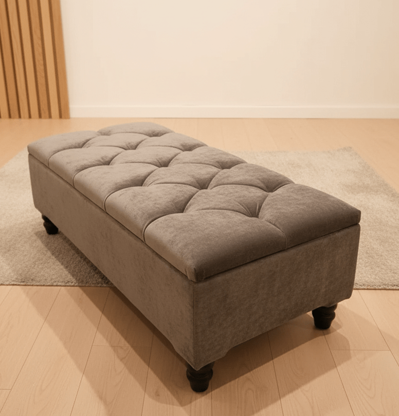 Stylish brown fabric storage ottoman with lift-up lid - ISTOOLS