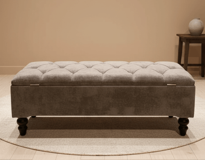 Brown Fabric Coffee Table Ottoman Storage | Large Chesterfield Footstool Bench - ISTOOLS