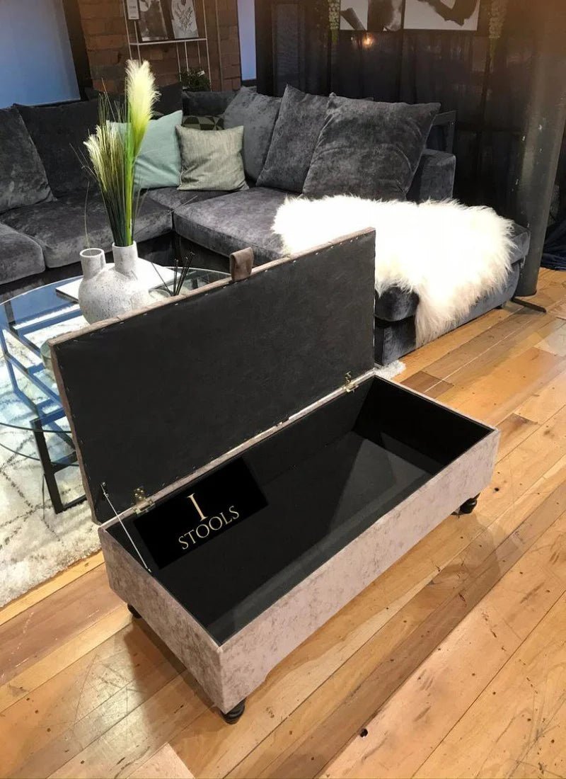 Brown Fabric Coffee Table Ottoman Storage | Large Chesterfield Footstool Bench - ISTOOLS