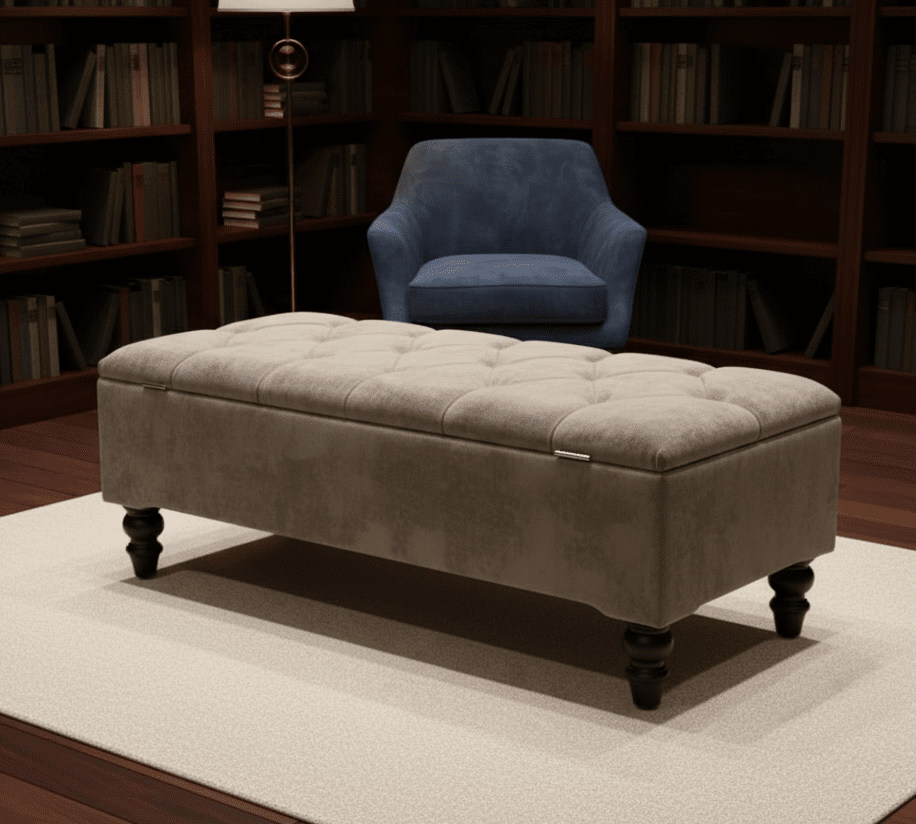 Brown fabric Chesterfield ottoman with storage for living room - ISTOOLS