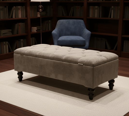 Brown fabric Chesterfield ottoman with storage for living room - ISTOOLS