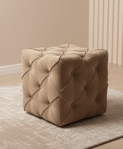 Brown square cube deep buttoned coffee table - ISTOOLS