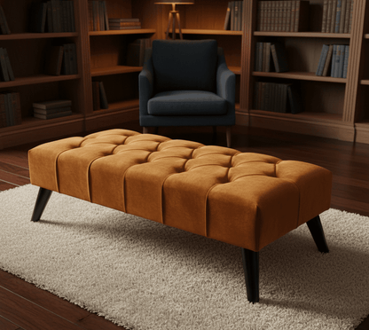 Burnt orange velvet footstool pouffe front view for UK living room - ISTOOLS