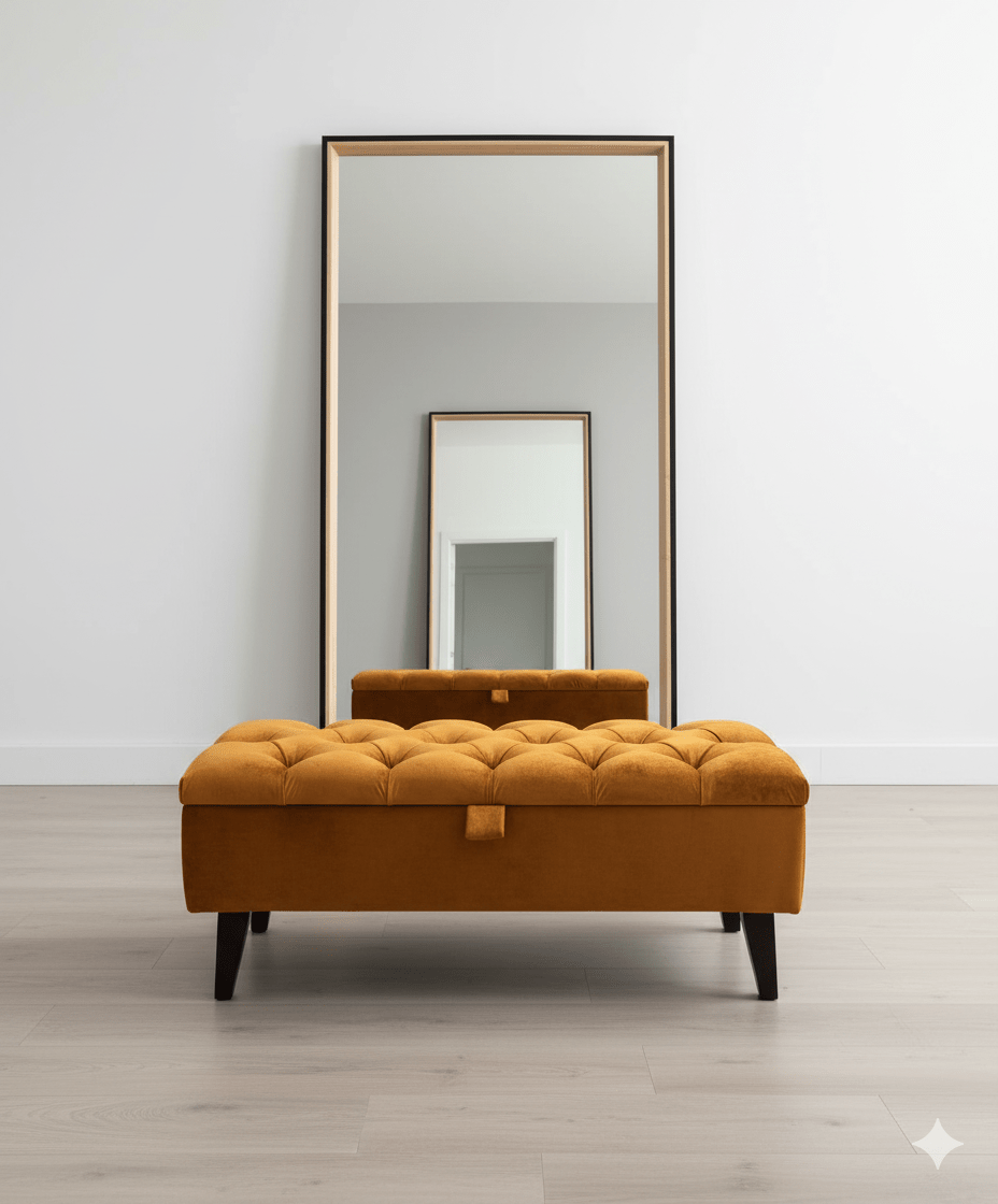 Compact burnt orange footrest pouffe for bedroom or lounge - ISTOOLS