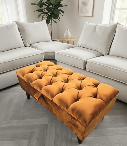 Luxury non-storage ottoman bench in burnt orange velvet - ISTOOLS