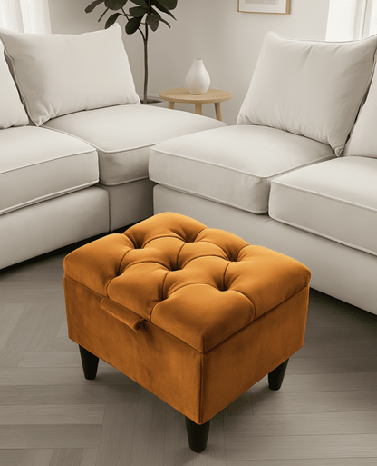 Decorative burnt orange pouffe for extra seating in UK homes - ISTOOLS