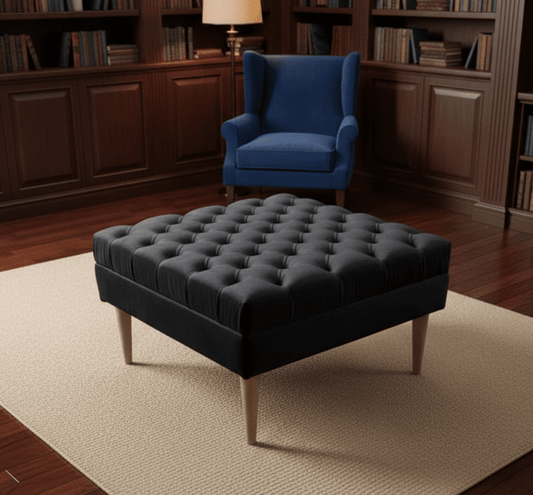 Premium Black Chesterfield Coffee Table Ottoman Bench – Multi-Functional Living Room Footstool- ISTOOLS