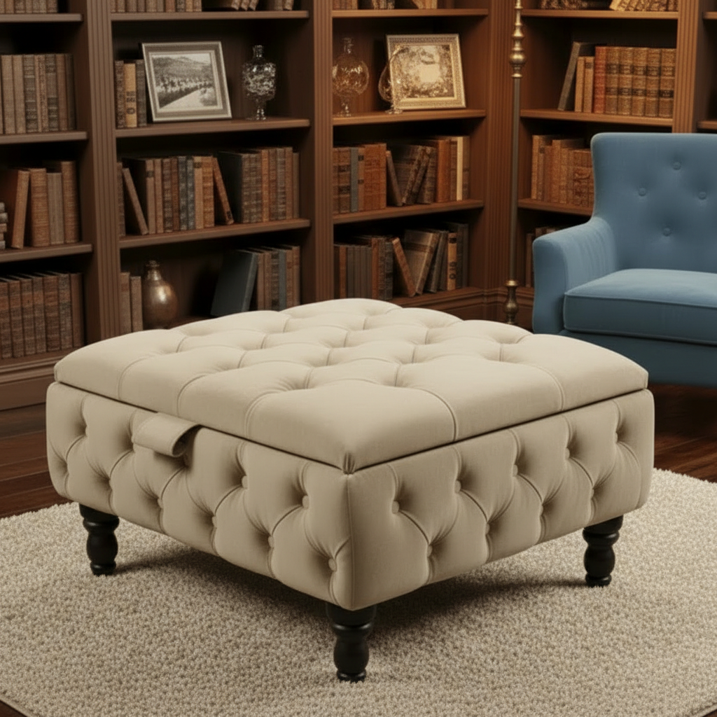 Duck Egg Blue Velvet Chesterfield Ottoman Storage Coffee Table – Stylish Multifunctional Furniture
