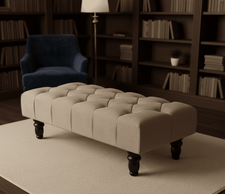 Extra Large Champagne Beige Chesterfield Footstool – Luxury Buttoned Design - ISTOOLS