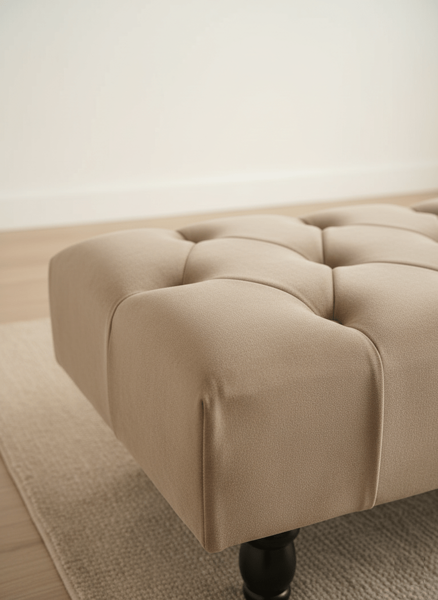 Champagne non storage Chesterfield Footstool | Large Beige Buttoned Footstool - ISTOOLS