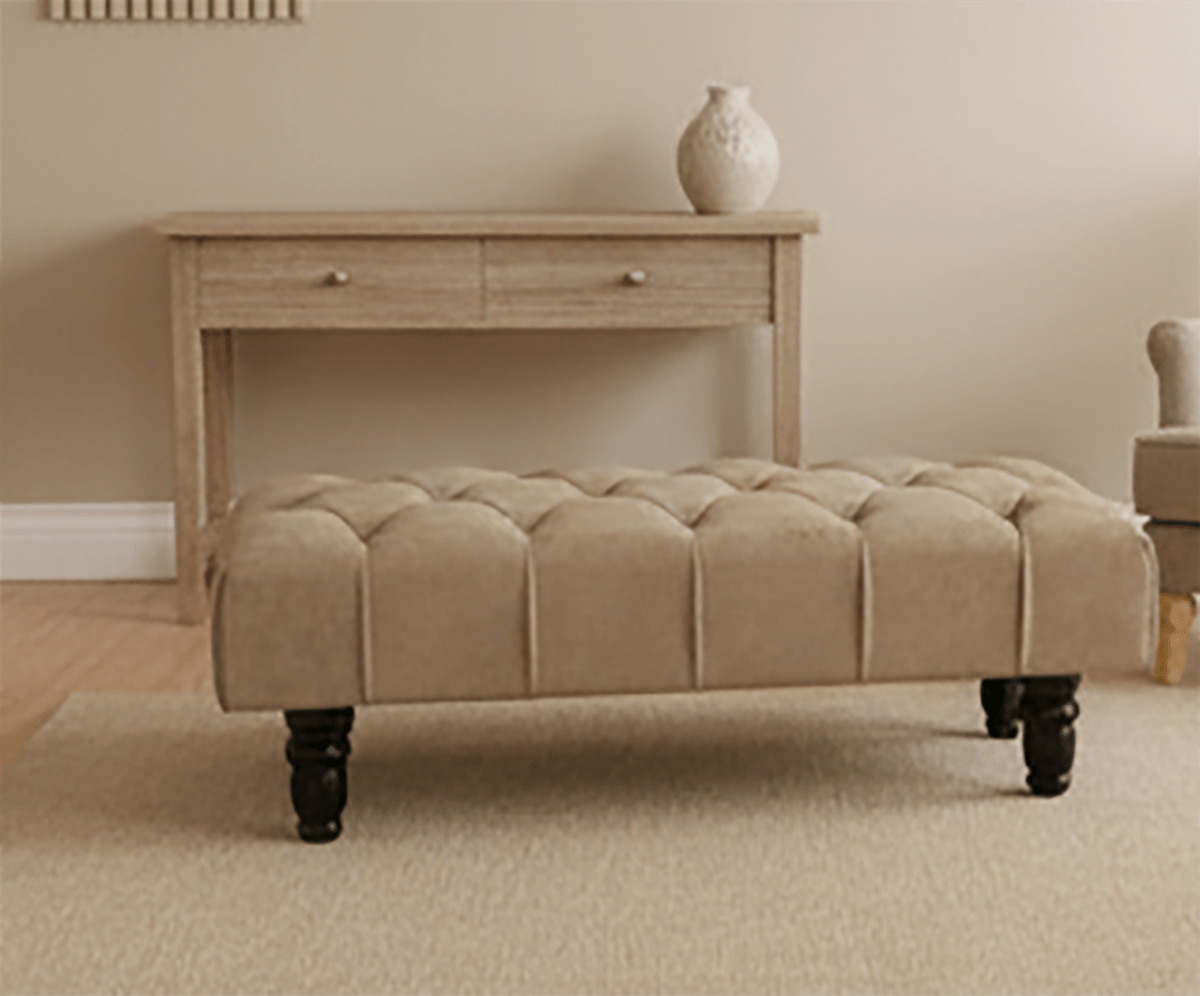 Champagne non storage Chesterfield Footstool | Large Beige Buttoned Footstool - ISTOOLS