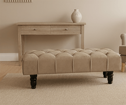 Champagne non storage Chesterfield Footstool | Large Beige Buttoned Footstool - ISTOOLS