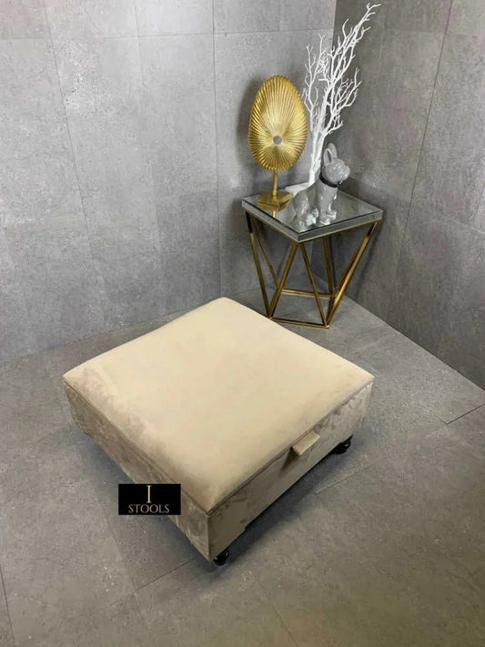 Champagne Square Coffee Table Ottoman Storage | Plain Top Footrest - ISTOOLS